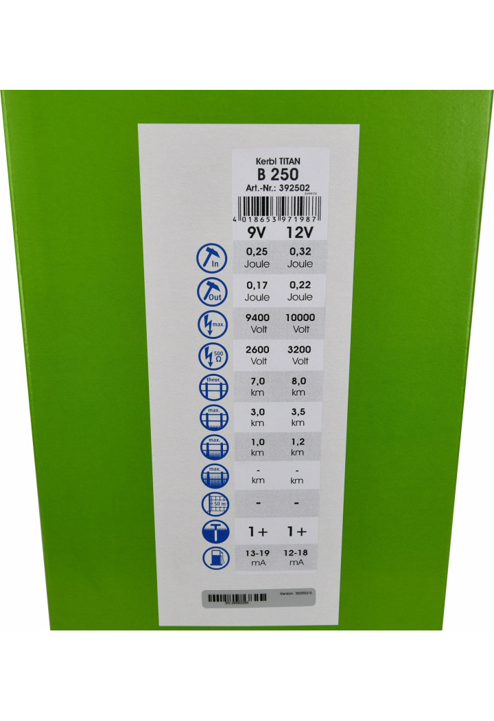 Baterie Generator de impulsuri pentru gard electric KERBL Titan B250 0,32 J