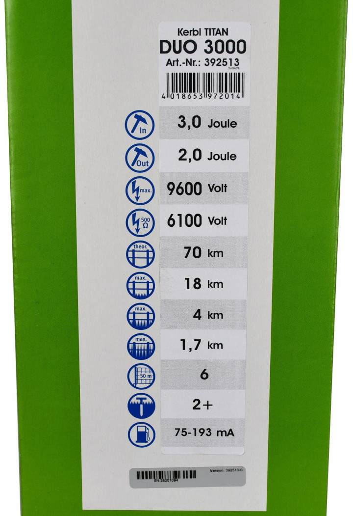 Zdroj elektrického ohradníku univerzální KERBL Titan DUO3000 3,0 J