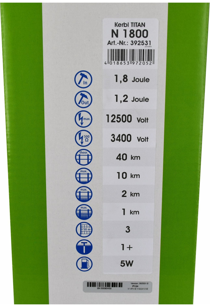 Reţeaua Generator de impulsuri pentru gard electric KERBL Titan N1800 1,8 J