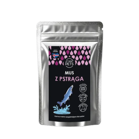 Plic alimentar pentru câine WOW!PETS Mus cu păstrăv 100g