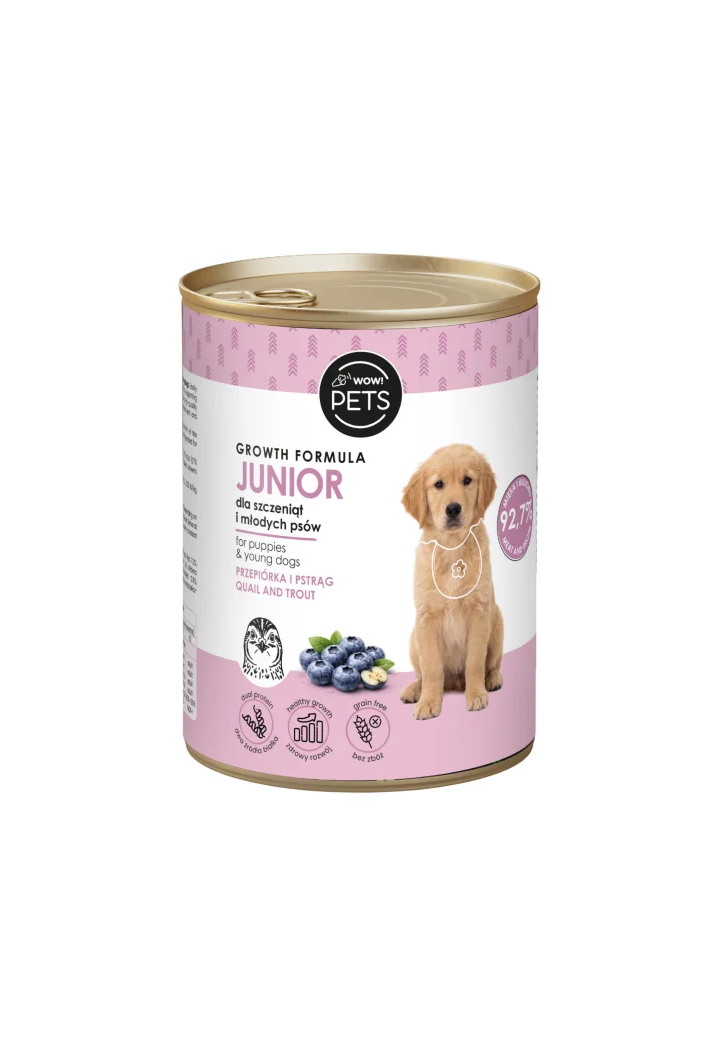 WOW!PETS Karma per cani Junior Quail & trota 400g